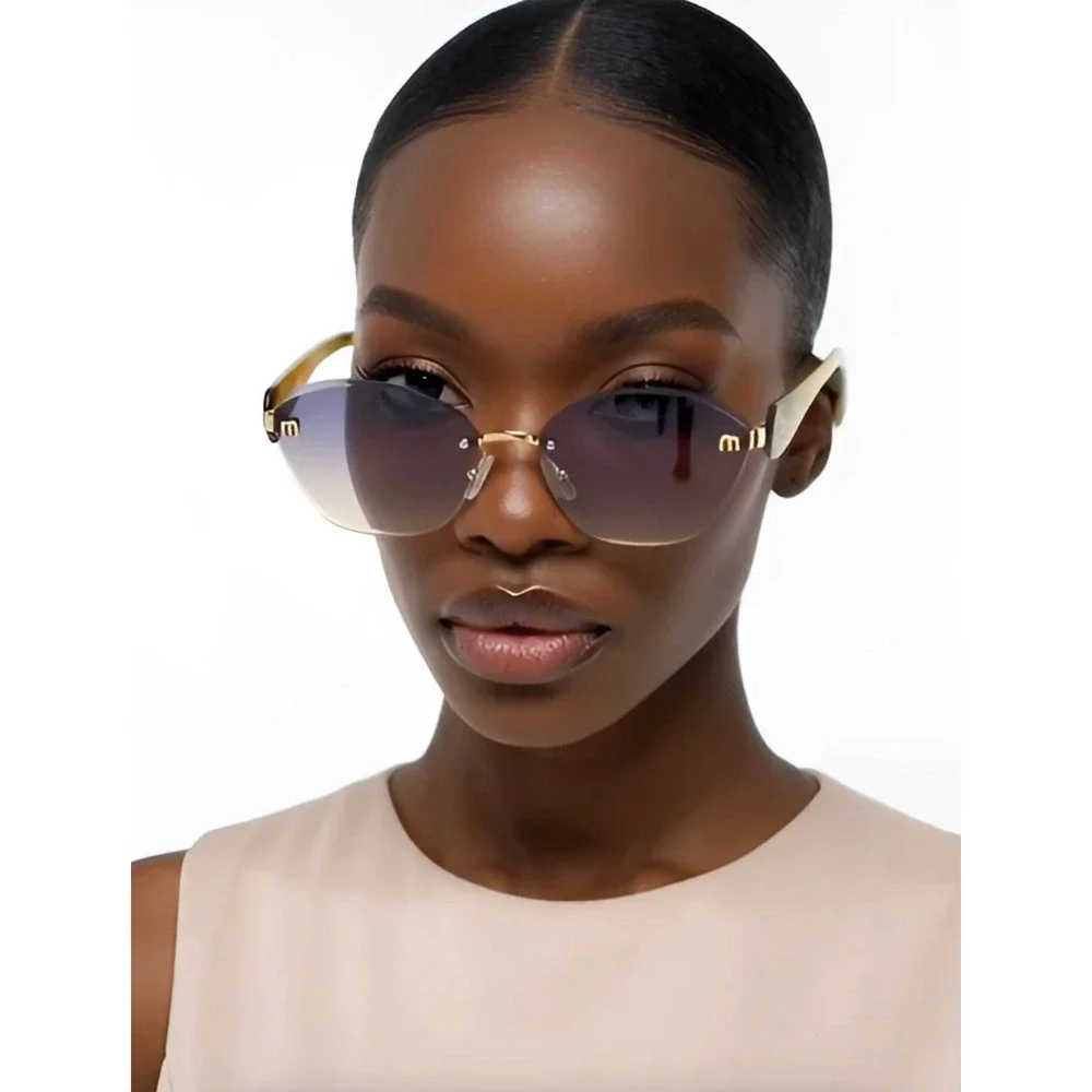 Rimless Butterfly‎ Gradient Sunglasses Gold Hardware Marbled Amber Lentes Gafas